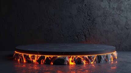 Podium with flame on black background