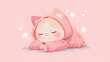 cute cat wearing anime pink onesie costume