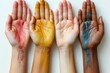Close-up of a lot of hands of people of different races . The concept of friendship and internationalism