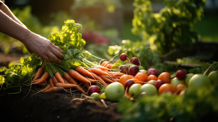 Poster - Farmers hands carefully selecting and presenting an array of fresh, organic vegetables