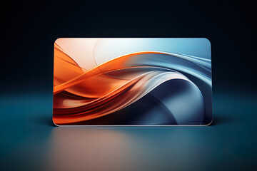 Wall Mural - A colorful, abstract card of a wave with a blue and orange background and displayed on a table