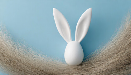 White rabbit ear on pastel blue background. Easter day. 3d rendering