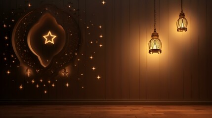 Canvas Print - 3d rendering of a Christmas background with a golden star and lights