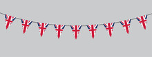 Coronation, Bunting Garland With British Pennants, String Of Triangular Flags, Vector Decorative Element