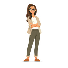 Woman, girl, standing and smiling full-length illustration, flat illustration, user interface illustration, isolated on a white background. 