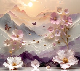 abstract flowing liquid flowers and butterflies alcohol ink wallpaper plain white background