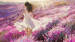 Girl on a pink flowering field