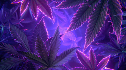 Wall Mural - neon frame purple cannabis leaves bright cannabis weed