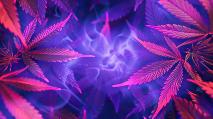 Wall Mural - neon frame purple cannabis leaves bright cannabis weed