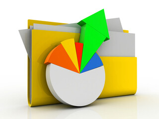 Poster - 3d rendering Folder icon with paper sheet and 3D Graph