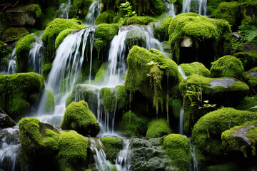  waterfall in the forest mossy rocks.