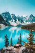 Stunning Moraine Lake in Alberta, Canada, featuring turquoise waters, majestic mountains, and lush pine trees under a clear blue sky.