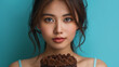 Diet, Dieting asian young woman, girl hand gesture push out rejecting eat chocolate cake, sweet taste fighting to keep it from getting fat when people giving her. Health care, nutrition of weight loss