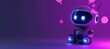 © Oleksandr - cute robot assistant on background of speech bubble or chat icon, purple background