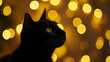 Gato preto isolada e ao fundo luzes amarelas - Papel de parede