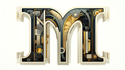 Wall Mural - Intricate, Art Deco Letter M, white background