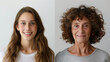 Diptych of two women, contrasting youth and age, beauty through life stages.