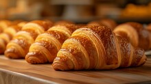 Freshly baked croissants showcasing the golden flakiness against. AI generate illustration