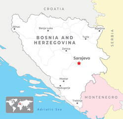  Bosnia and Herzegovina Political Map with capital Sarajevo, most important cities and national borders