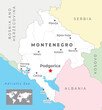 Montenegro political map with capital Podgorica, most important cities and national borders