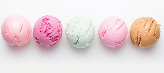 Wall Mural - Top view of set of Ice cream ball. Isolated on white background