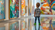 © Dri Barros - Pequeno garoto olhando para pinturas de arte moderna em uma galeria
