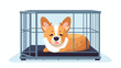 Cartoon corgi in dog cage. Dog help adoption shelte