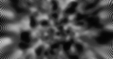 Animation of moving pixelated black and grey clouds
