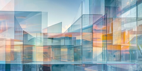 Wall Mural - Multiple exposure of modern abstract glass architectural forms