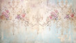 Faded vintage floral and baroque motifs on a distressed background canvas
