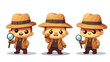Cute detective cartoon mascot character. Chibi vector