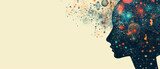 Fototapeta  - Illustration banner design human head with a visualization of the neurons, neural connections and brain activity, copy space
