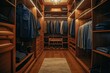 A large walk in closet with many clothes hanging on the racks