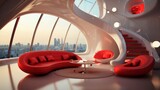 Fototapeta Młodzieżowe - Stylish modern living room interior. Neural network AI generated art