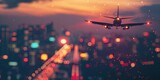 Fototapeta  - passenger plane flies over the night city Generative AI