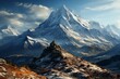 Snowcovered mountain with blue sky, a stunning natural landscape