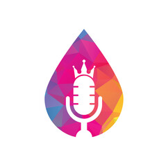 Canvas Print - Podcast king and drop shape vector logo design. King music logo design concept.