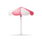 Fototapeta Pokój dzieciecy - 3d Red Beach Umbrella Isolated on White. Render Sun Shade Parasol. Concept of Summer Holiday, Time to Travel. Beach Tanning Umbrella. Vector Illustration