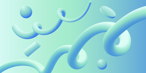 Poster - Realistic blue 3d abstract background with different figures. 3D background for your design