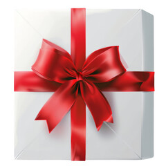 Wall Mural - White gift box with red ribbon isolated on transparent background