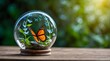 Globe and Butterfly Illustration Symbolizing Nature's Balance, Butterfly and Globe Illustrating Environmental Harmony, Conceptual Illustration of Earth and Butterfly in Space, Earth's Ecology Illustra