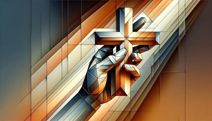 Wall Mural - Abstract 3d rendering of a human hand holding a cross. Vector illustration.