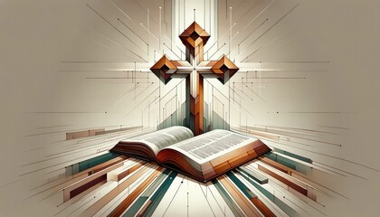 Wall Mural - Cross and Holy Bible on abstract background. Vector illustration. 