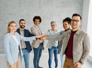 Wall Mural - holding young man woman student together hand team teamwork friendship unity startup hands woman friend group education cooperation community support