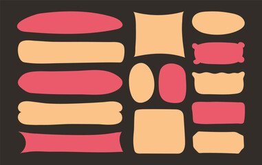 Poster - Blank text Frames template in Doodle style. Pink yellow empty Textbox isolated on black background. Hand drawn geometric quote Set. Minimalist ragged illustration as created by children