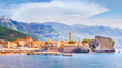 Panoramic image of the coast of Budva. Montenegro. Beautiful places near the Adriatic Sea