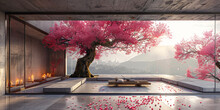 Modern Architecture With Cherry Blossom Tree