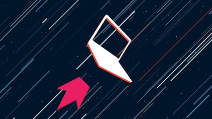 Poster - notebook symbol flies through the universe on a jet propulsion. the symbol in the center is shaking 