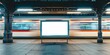 © ParinApril - Blank advertising billboard at a train station with a moving train in the background.