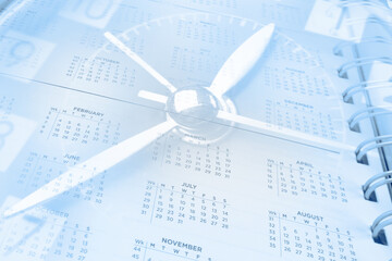 Wall Mural - clock face and calendar page blue composite. time management